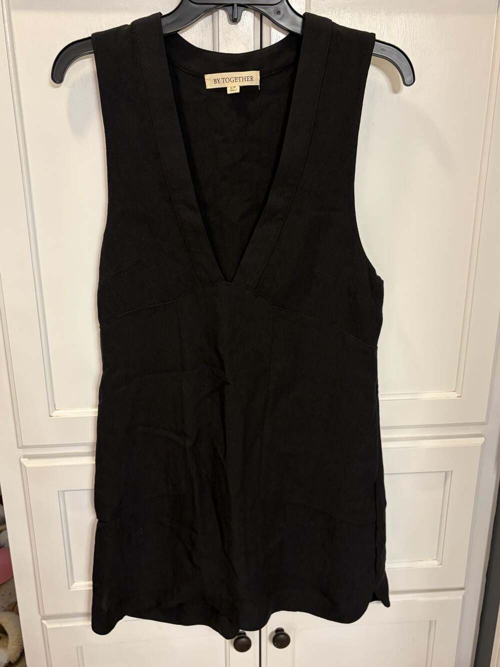 By Together Black Sleeveless Mini Dress Small Deep V Neck Minimalist Boho LBD, S